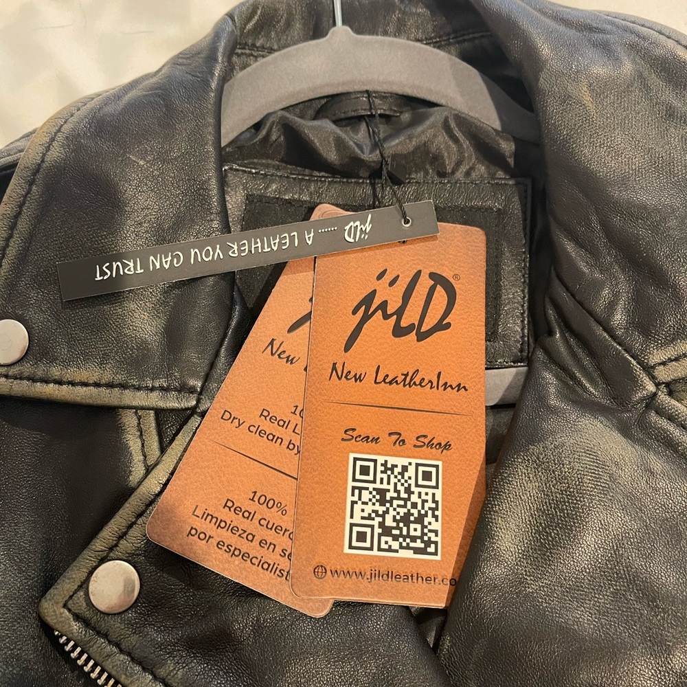 Leather Moto Jacket - Black Distressed - Sz L - Picture 8 of 13